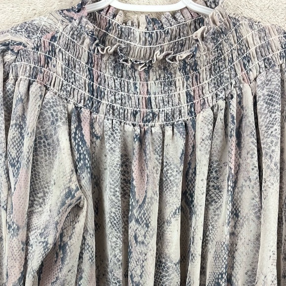VICI Boho Snake Print Sheer Smocked Blouse Top Small - Picture 11 of 14